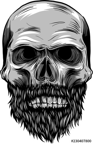 323x500 Monochrome Illustration Of Hipster Skull With Mustache And Beard