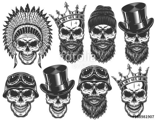 500x385 Set Of Different Skull Characters With Different Hats