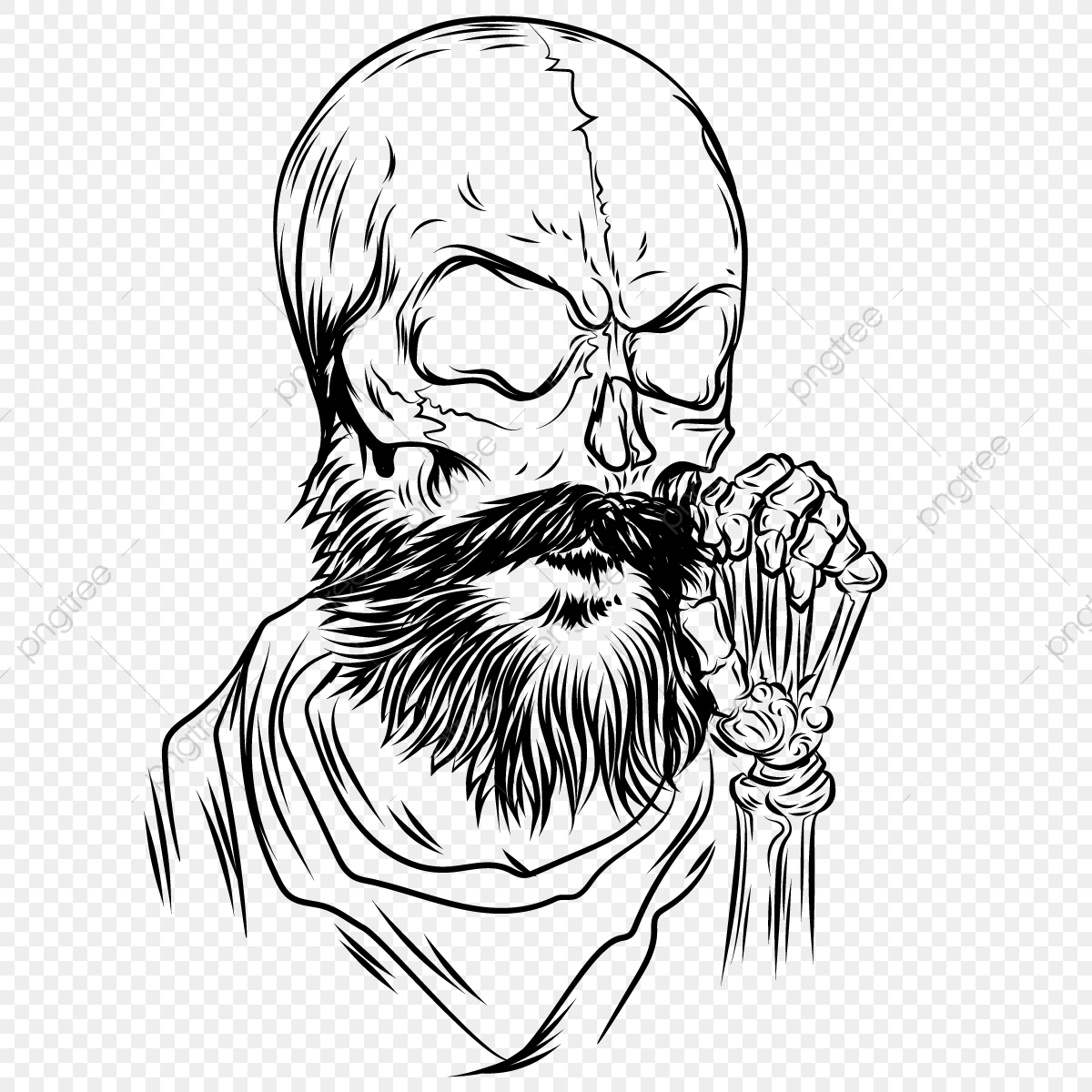 1200x1200 Skull With Beard Illustration, Skull, Beard, Skelleton Png