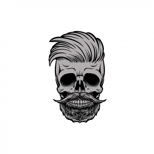 626x626 Skull Head Barbershop With Mustache And Beard Vector Premium