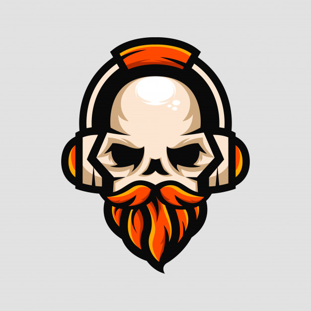 626x626 Skull With Beard Wear Headphones Gamer Music Mascot Vector