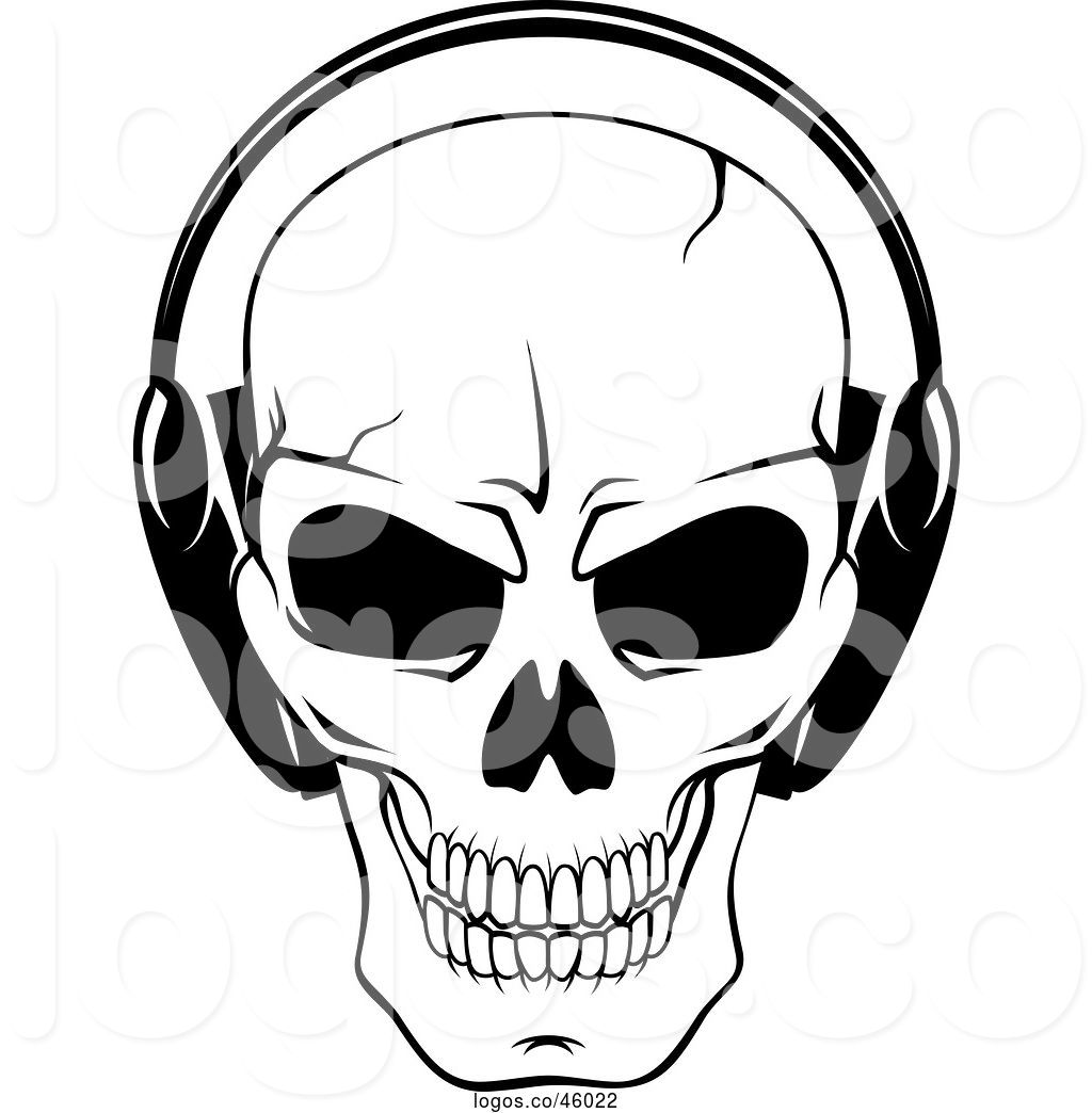 1024x1044 Logo Of Black And White Cracked Skull Wearing Headphones