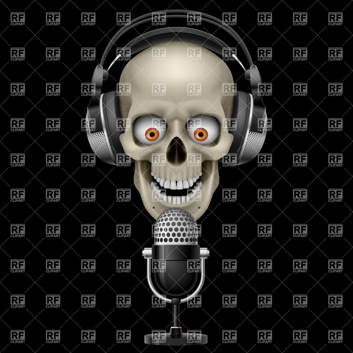 1200x1200 Singing Skull With Headphones And Retro Microphone Vector Image