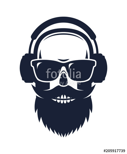 412x500 Bearded Skull Wearing Sunglasses And Headphones Stock Image