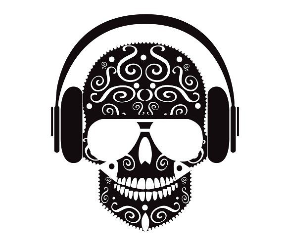 580x492 Skull With Headphones Vector Black