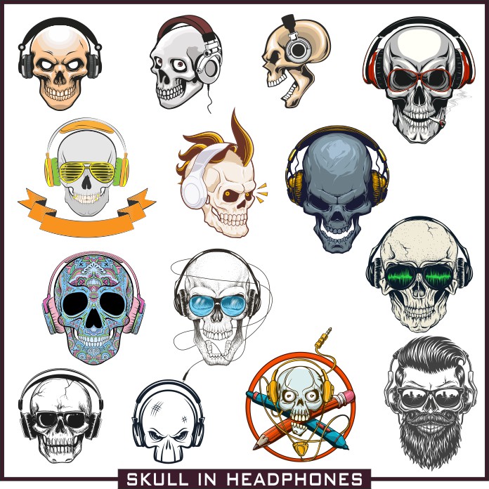 696x696 Skull With Headphones Vector Collection Download Free Cdr