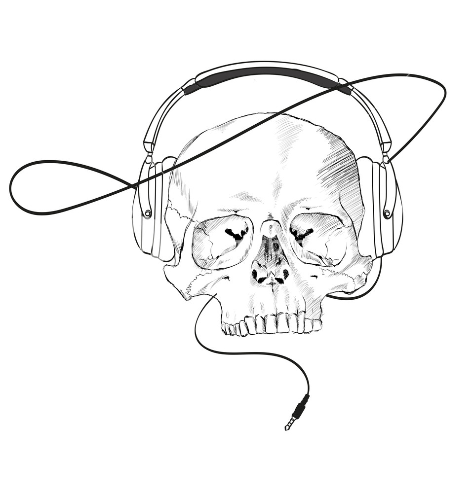 958x1000 Skull With Headphones Hand Drawn Human Skull With Headphones