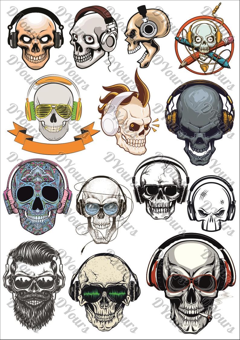 794x1123 Sugar Skulls With Headphones Mexican Day Of The Dead Etsy