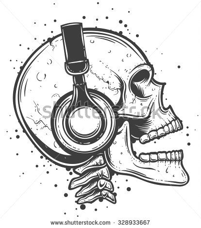 414x470 Vector Illustration Of A Skull Listening To The Music Skeleton