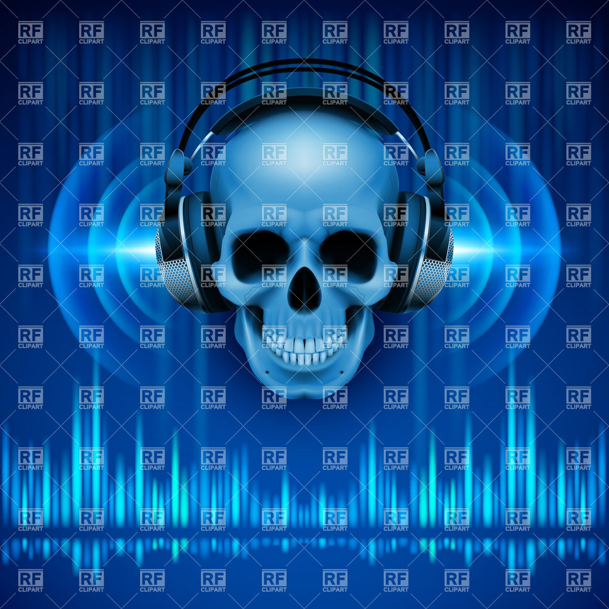 1200x1200 Blue Disco Background With Skull In Headphones Vector Image