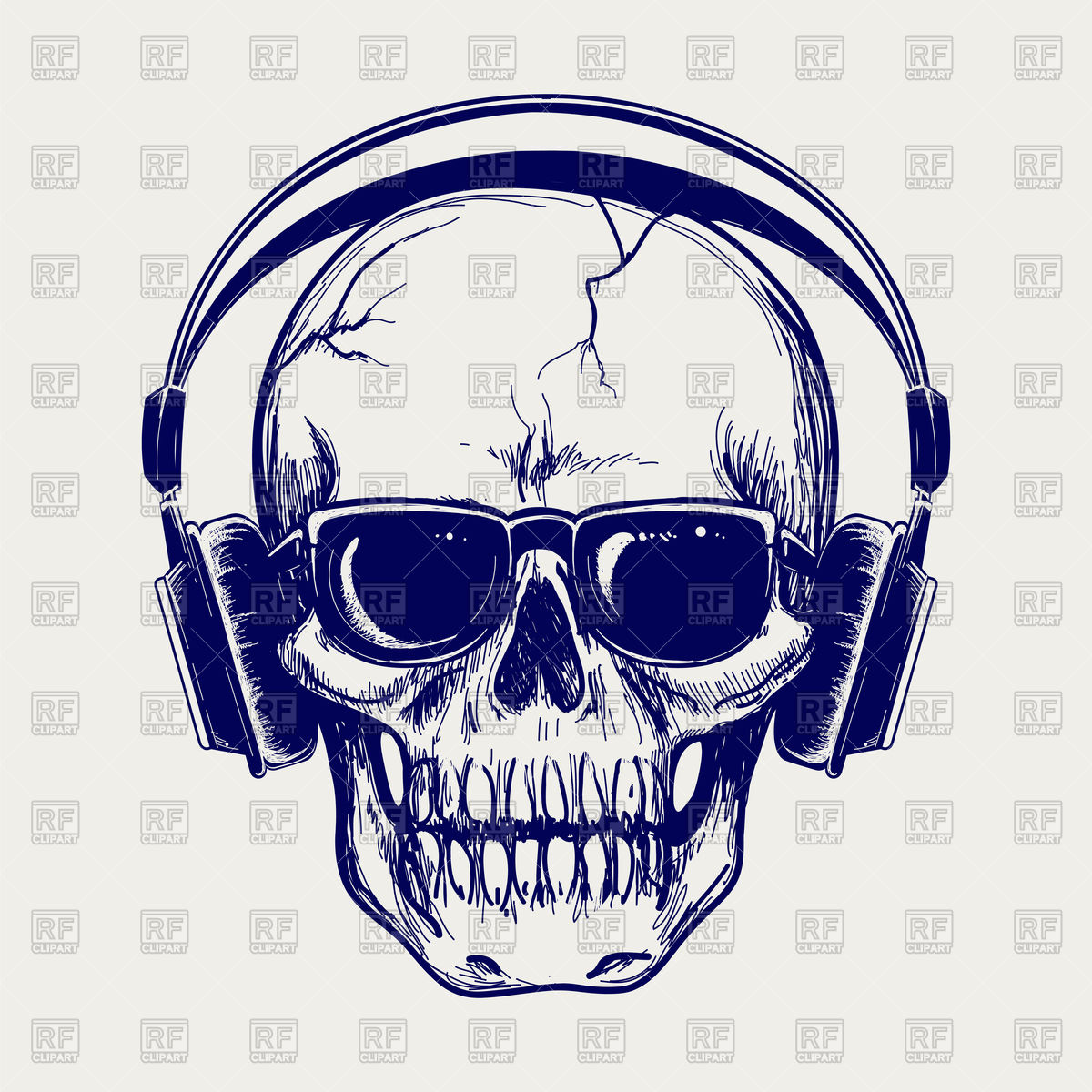 1200x1200 Drawing Ball Pen Skull Sketch With Headphones Vector Image