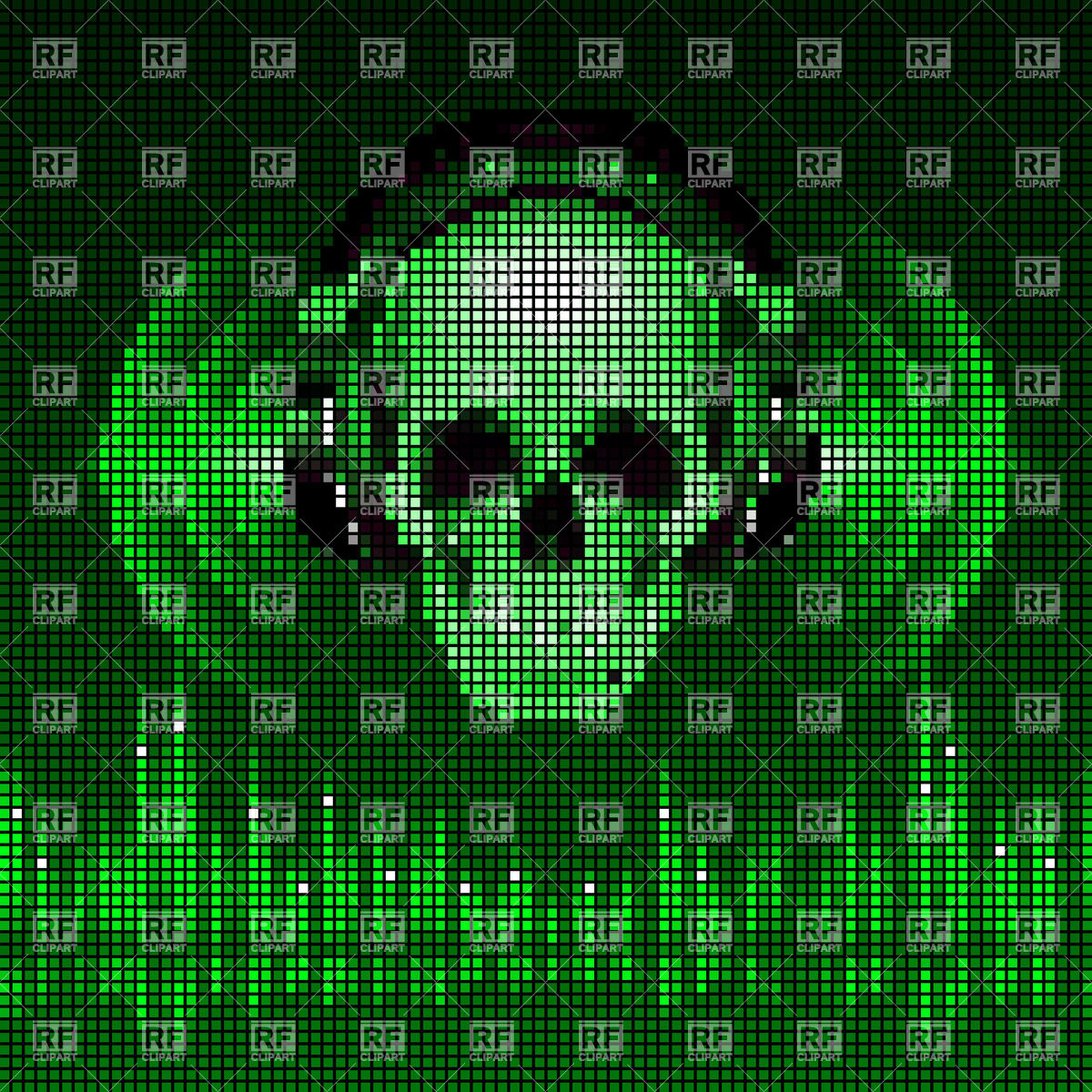 1200x1200 Green Disco Background With Skull In Headphones Vector Image