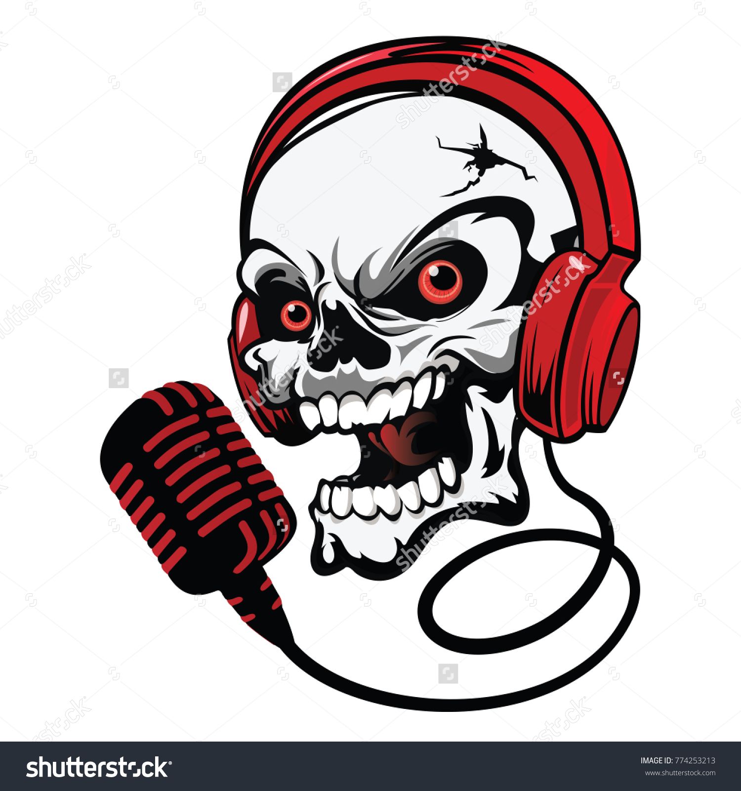 1500x1600 Head Skull Music With Headphone And Microphone Vector Illustration