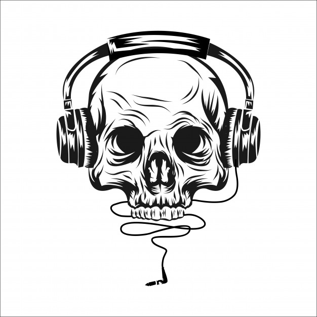 626x626 Head Skull With Ear Phone Vector Illustration Vector Premium