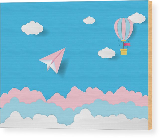 Hot Air Balloon And Plane Paper Art Style With Pastel Sky 643x556 Hot Air Balloon And Plane Paper Art Style With Pastel Sky