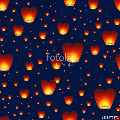 500x500 Seamless Pattern With Chinese Lanterns Flying In Night Sky