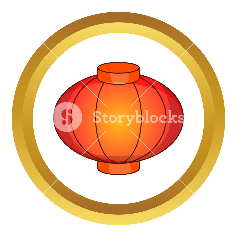 1000x1000 Sky Lantern Vector Icon In Golden Circle, Cartoon Style Isolated