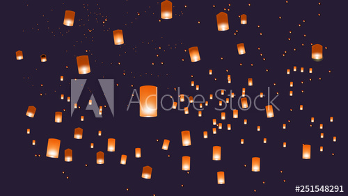 500x282 Vector Illustration Of Chinese Lanterns In The Blue Sky