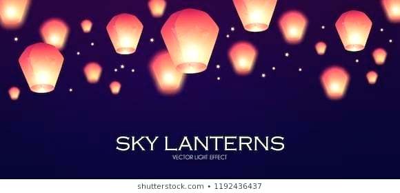 580x280 Flying Sky Lanterns Light Effect Decoration Vector Illustration