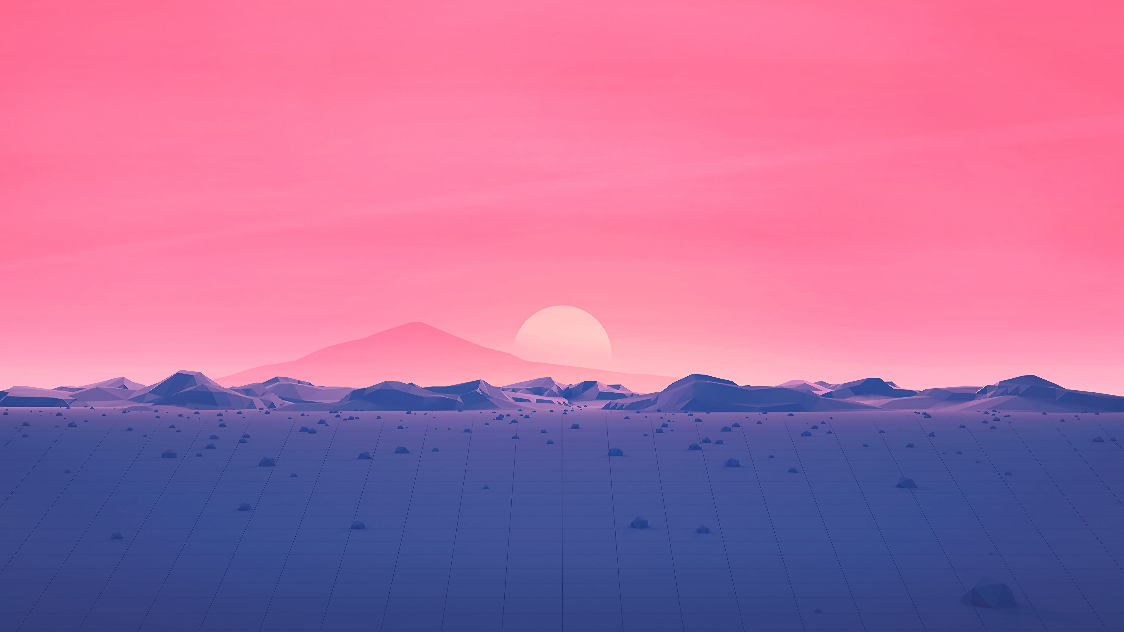 3840x2160 Wallpaper Mountains, Sunset, Red Sky, Vector Picture Uhd