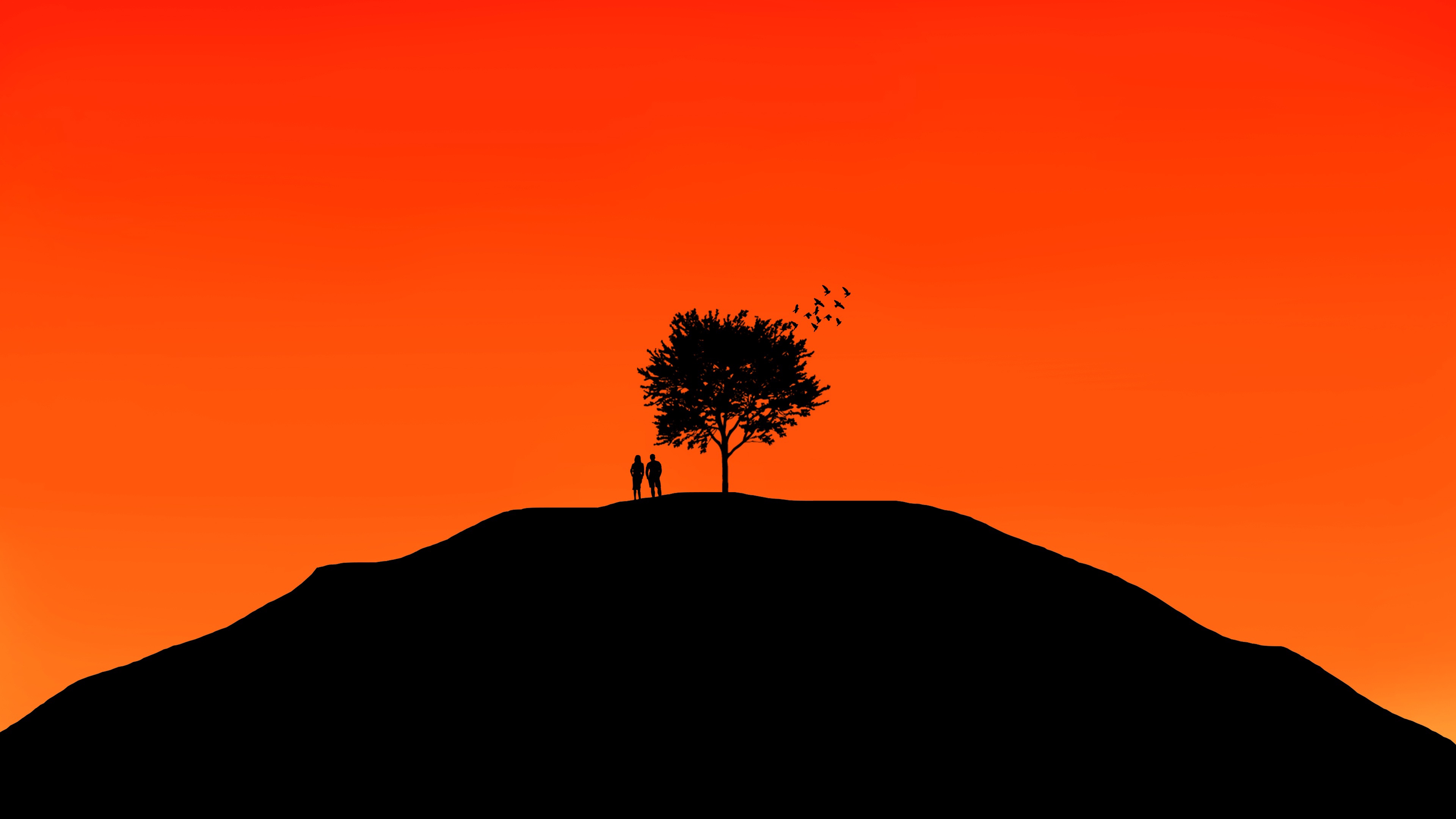 3840x2160 Download Wallpaper Couple, Tree, Sky, Vector Hd Background