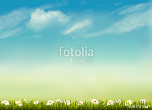 500x364 Retro Nature Background With Green Grass And Sky Vector Stock