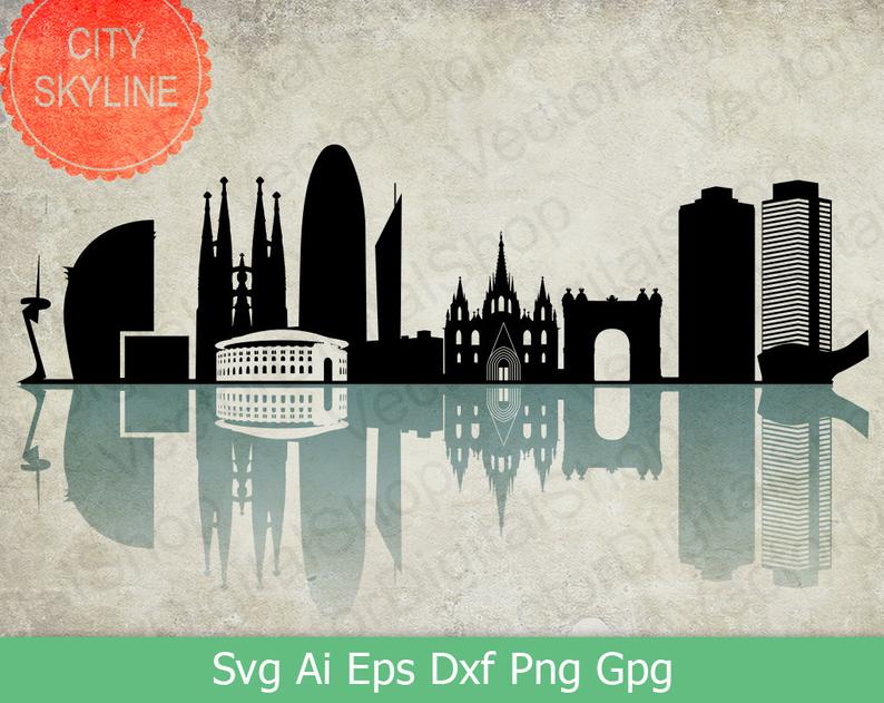 Barcelona City Spain Vector Skyline Silhouette Dxf Etsy 794x631 Barcelona City Spain Vector Skyline Silhouette Dxf Etsy