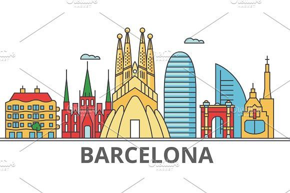 Barcelona City Skyline Buildings, Streets, Silhouette 580x386 Barcelona City Skyline Buildings, Streets, Silhouette