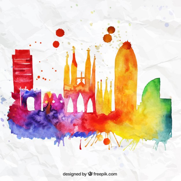 Colorful Barcelona Skyline Vector Free Download 626x626 Colorful Barcelona Skyline Vector Free Download
