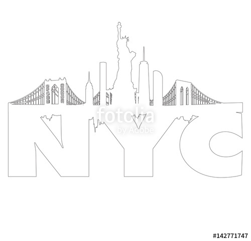 500x482 New York City Skyline Outline Vector Stock Image And Royalty Free
