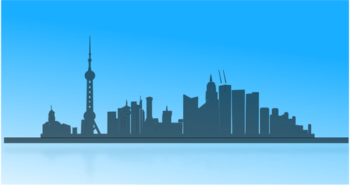 500x263 Shanghai City Skyline Outline Vector Image