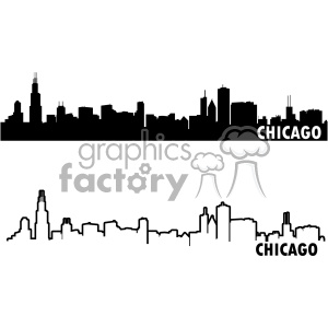 300x300 Chicago City Skyline Vector Art Outline And Fill Clipart Royalty