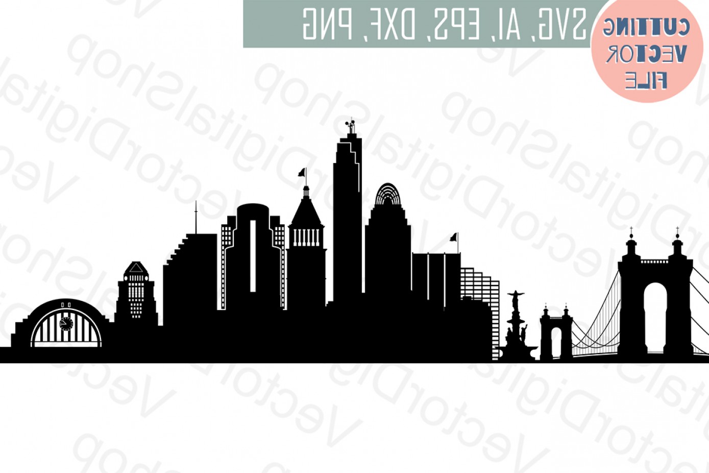 1389x926 Cincinnati Ohio City Vector Skyline Silhouette Usa City