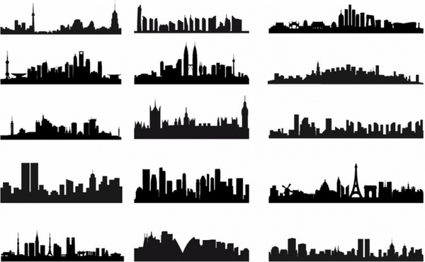 600x370 City Skyline Landscape Silhouette Vector Set Free Vector