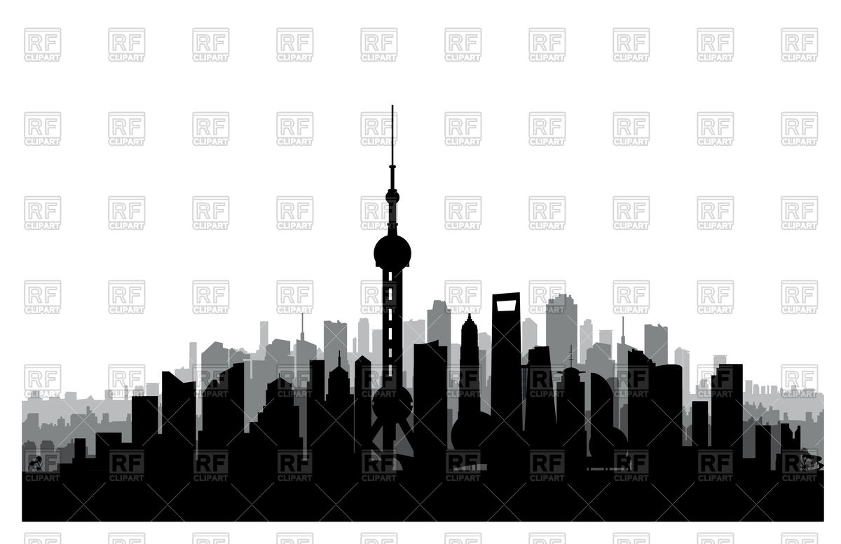 1200x776 Shanghai City Skyline Vector Image Of Silhouettes, Outlines