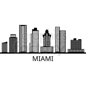 300x300 Black Miami City Skyline Vector Clipart Royalty Free Gif