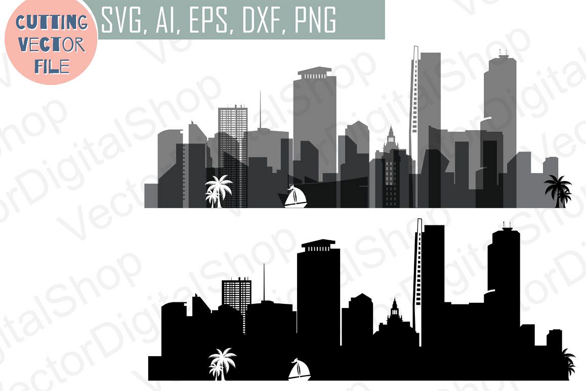 1158x772 Miami Skyline Vector, Florida Usa City, Png, Dwg, Cdr