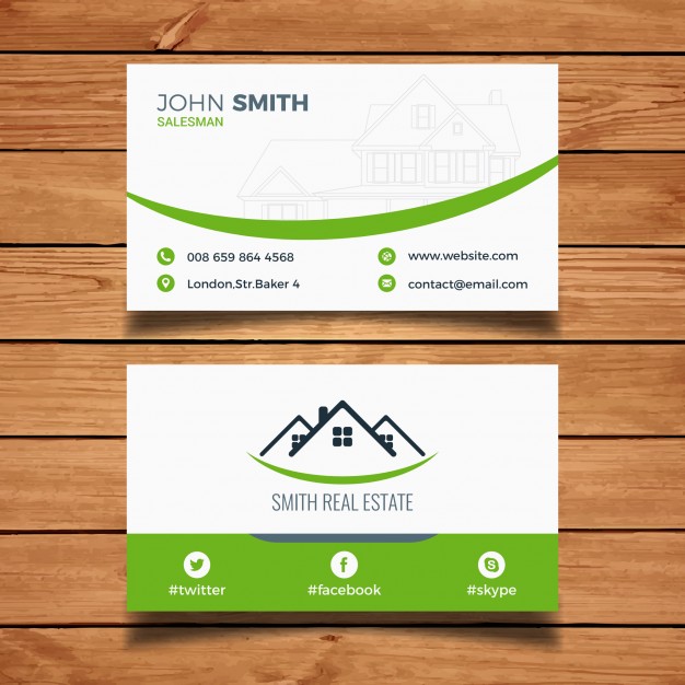 626x626 Green Real Estate Business Card Vector Free Download