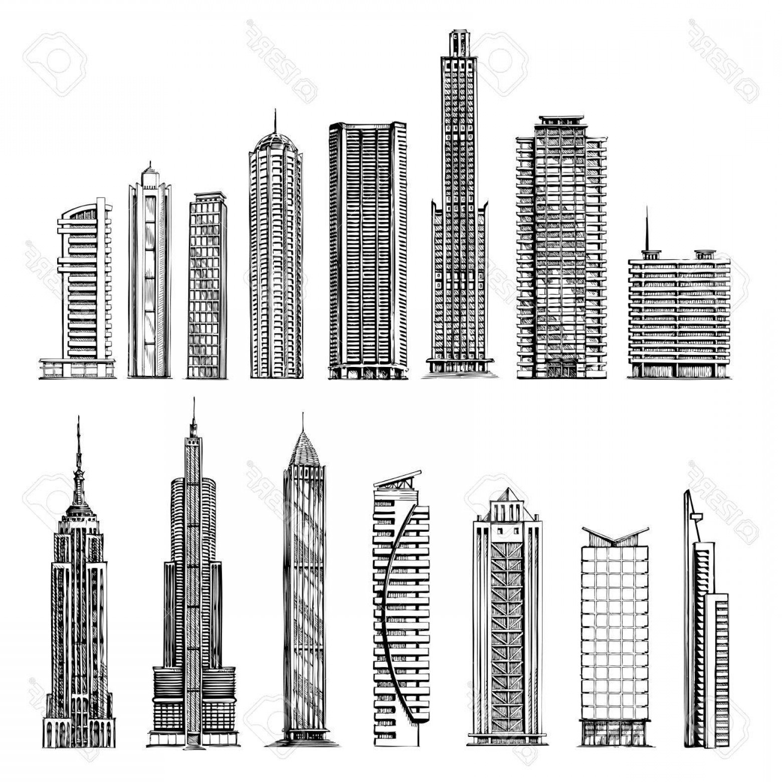 1560x1560 Photostock Vector City Hand Drawn Sketch Skyscrapers Vector