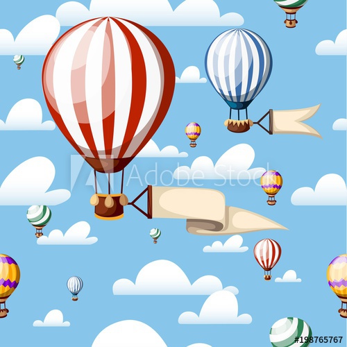 Seamless Pattern Hot Air Balloons Red Balloon With Ribbon 500x500 Seamless Pattern Hot Air Balloons Red Balloon With Ribbon