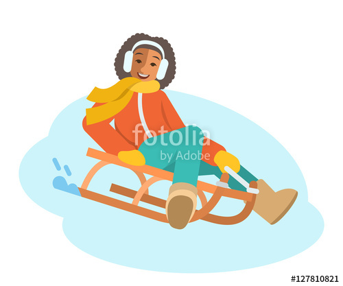 500x417 African Girl Sledding Flat Vector Illustration A Child Goes Down