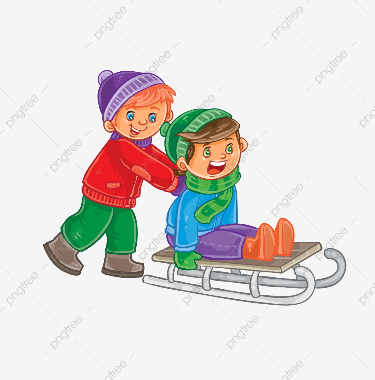 1200x1215 Vector Two Boys Friends Ride A Sled, Winter, Snow, Playing Png