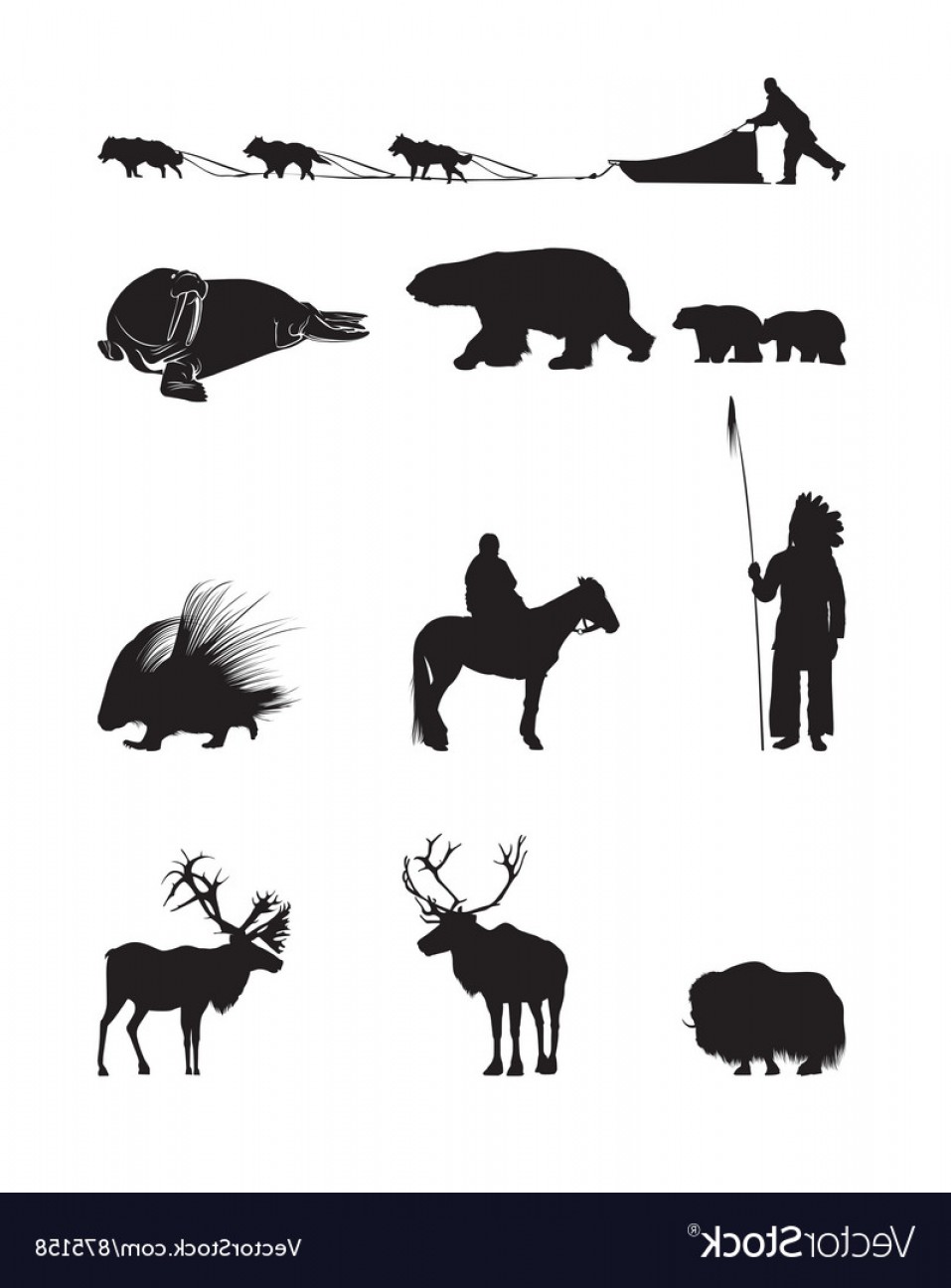 957x1296 Winter Silhouettes Of Animals Sled Dogs And The Vector Soidergi