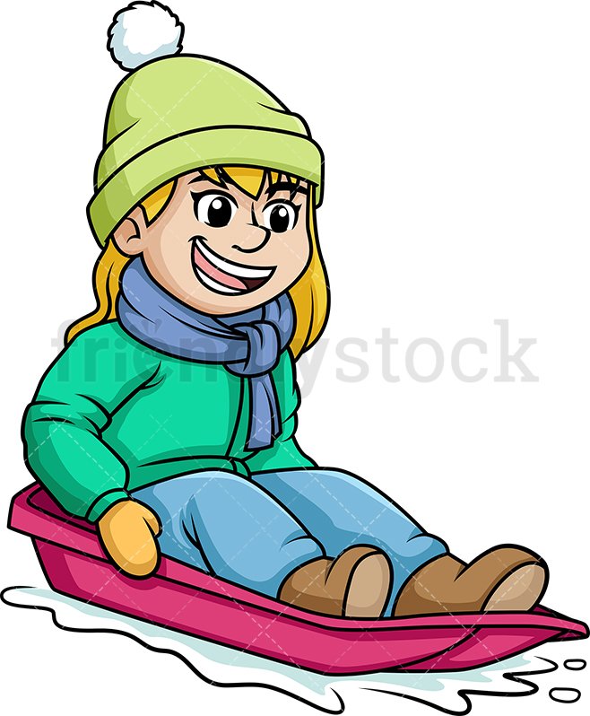 658x798 Woman On Snow Sled Cartoon Clipart Vector