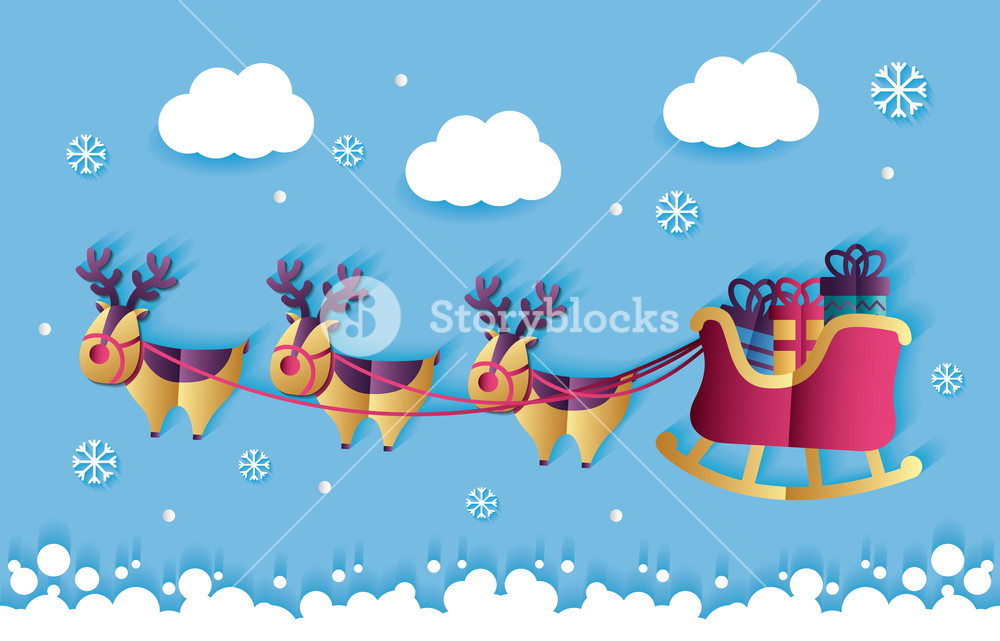 1000x641 Merry Christmas Clouds Snow Sled Santa Claus Vector Illustration