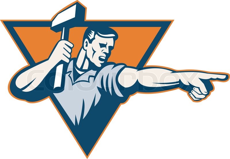 800x554 Worker With Sledge Hammer Pointing Stock Vector Colourbox