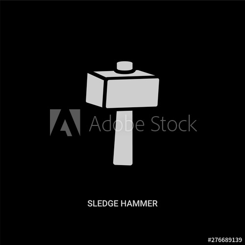 500x500 White Sledge Hammer Vector Icon On Black Background Modern Flat