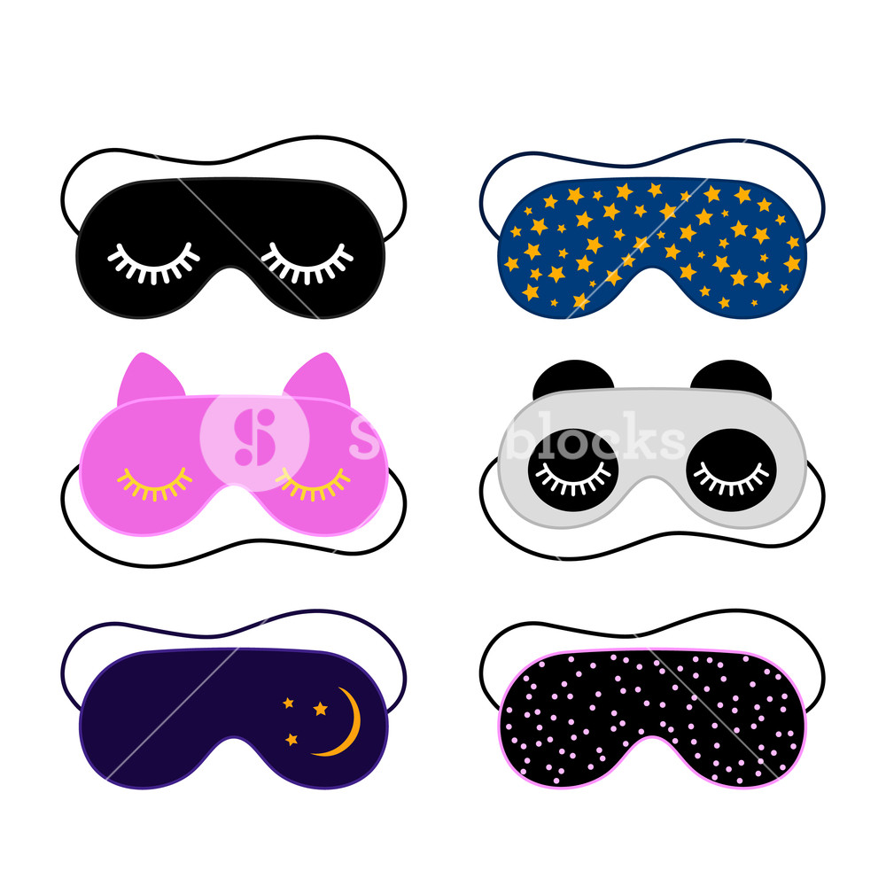 1000x1000 Set Of Different Bright Sleep Masks Flat Vector Illustration