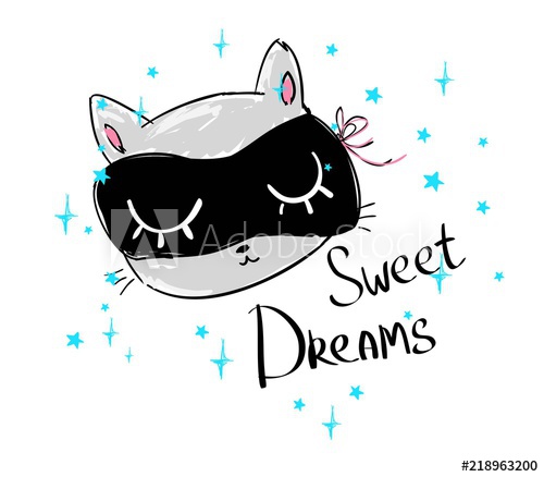 500x438 Cat In The Sleep Mask Vector Illustration Sweet Dreams