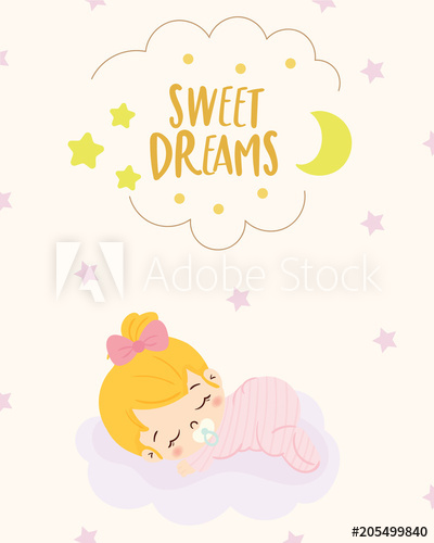 400x500 Sweet Dream Card With Cute Baby Girl Sleep Vector Illustration
